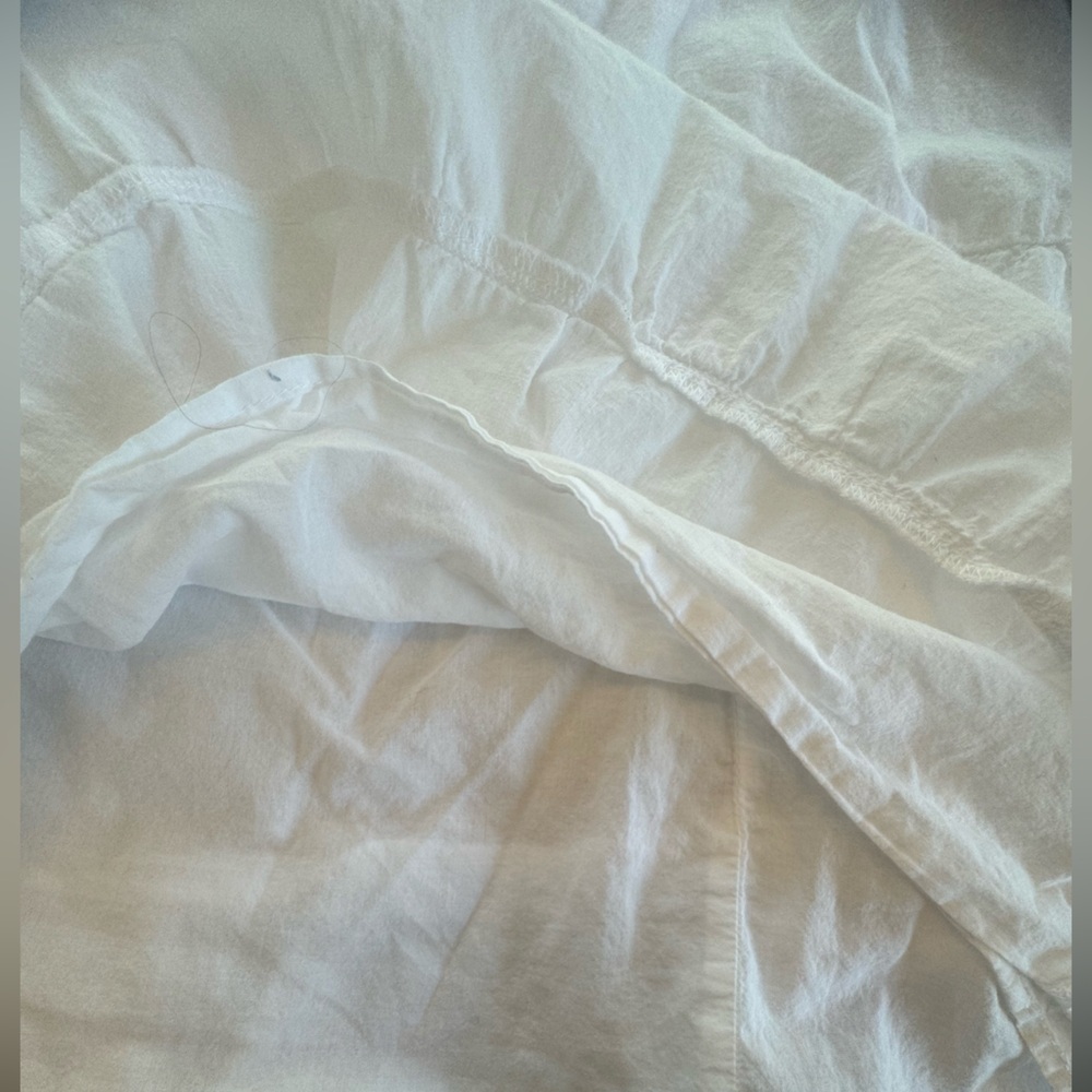 LOFT White Cotton Short Puff Sleeve Crochet Details Boho Peasant Tiered Top M - Picture 7 of 9